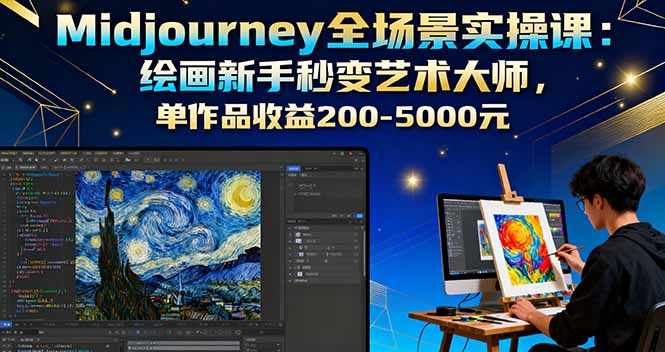 Midjourney全场景实操课：绘画新手秒变艺术大师，单作品收益200-5000元-hl998
