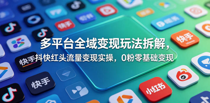 多平台全域变现玩法拆解，抖快红头流量变现实操，0粉零基础变现-hl998