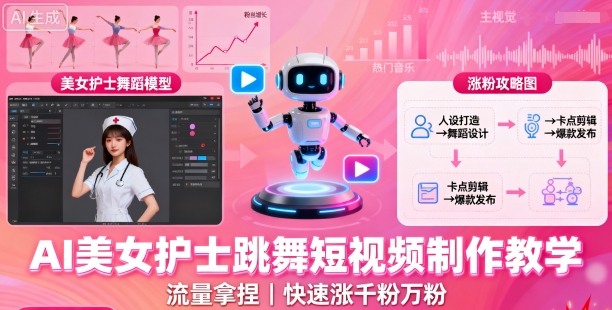 AI美女护士跳舞短视频制作教学，流量拿捏，快速涨千粉万粉【提示词+视频教程】-hl998