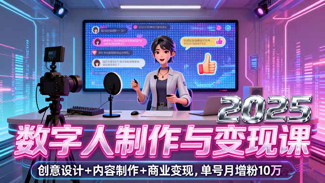 2025数字人制作与变现课，创意设计+内容制作+商业变现，单号月增粉10万+-hl998