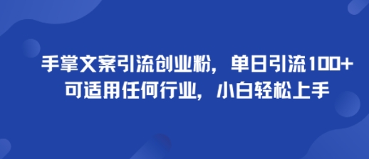 手掌文案引流创业粉，单日引流100+，可适用任何行业，小白轻松上手-hl998