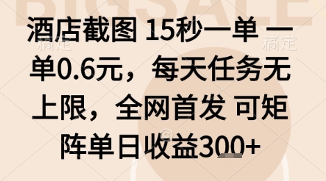 酒店截图项目，15秒一单，一单0.6米，每天任务无上限，全网首发可矩阵单日收益3张+【揭秘】-hl998