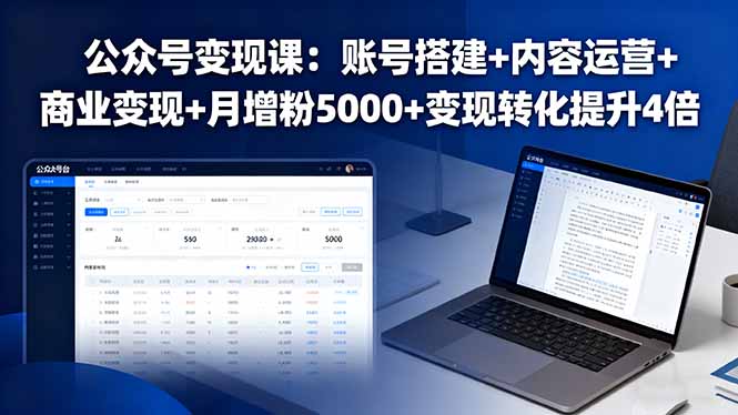 公众号变现课：账号搭建+内容运营+商业变现+月增粉5000+变现转化提升4倍-hl998