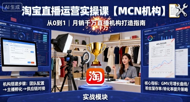 淘宝直播运营实操课【MCN机构】，从0到1做一家月销千W的直播机构-hl998