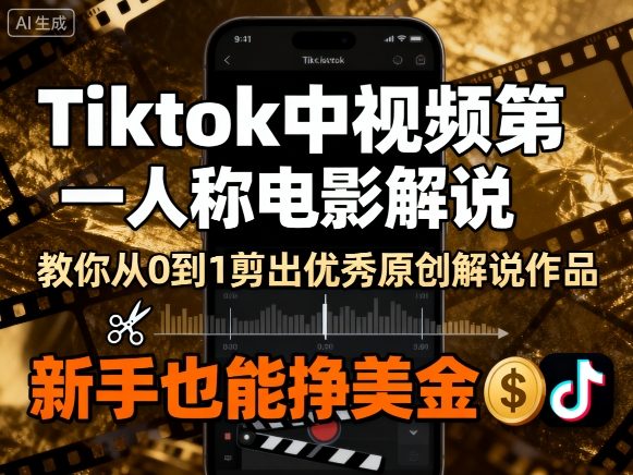 Tiktok中视频第一人称电影解说，教你从0到1剪出一个优秀的原创解说作品，新手也能挣美金-hl998