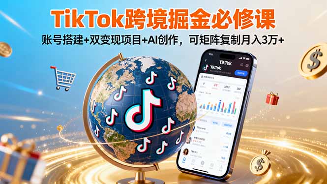 TikTo跨境掘金必修课，账号搭建+双变现项目+AI创作，可矩阵复制月入3万+-hl998