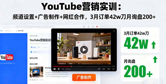 YouTube营销实训：频道设置+广告制作+网红合作，3月订单42w刀月询盘200+-hl998