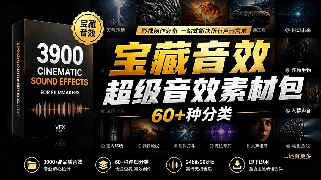 宝藏音效合集包！60+多种音效分类，共计3900个，分类清晰，全中文分类，高品质剪辑音效素材包-hl998