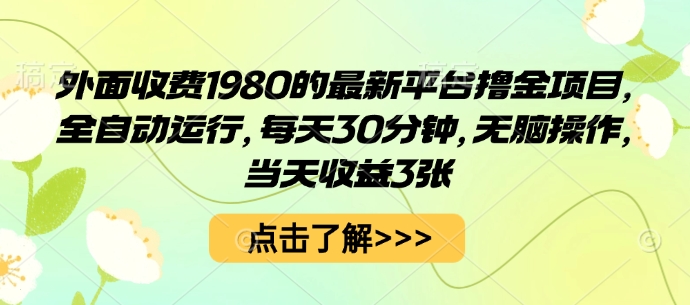 外面收费1980的最新平台撸金项目，全自动运行，每天30分钟，无脑操作，当天收益3张【揭秘】-hl998