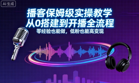 播客保姆级实操教学，从0搭建到开播全流程，零经验也能做，低粉也能高变现-hl998
