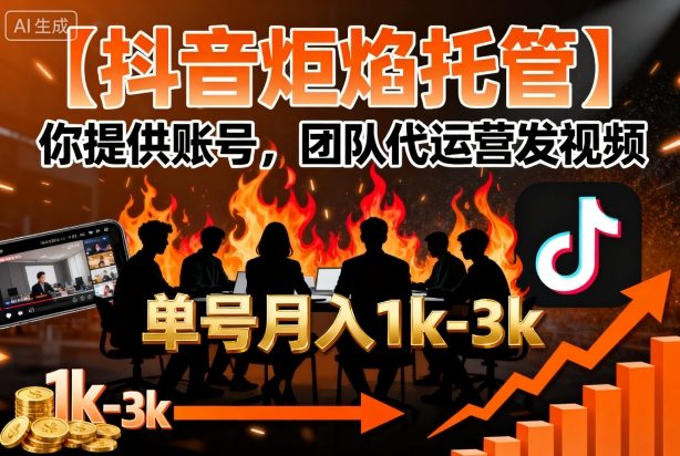 【抖音炬焰托管】你提供账号，团队代运营发视频，单号月入1k+【揭秘】-hl998