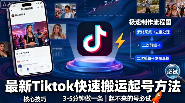 最新Tiktok快速搬运快速起号方法，3-5分钟做一条，起不来的号可以试试-hl998