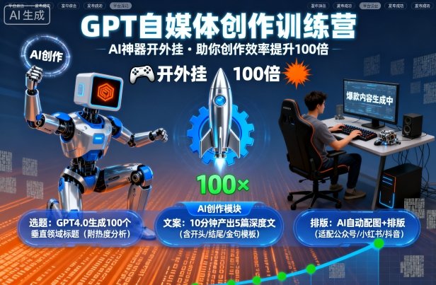 GPT自媒体创作训练营：AI神器开外挂，助你创作效率提升100倍-hl998