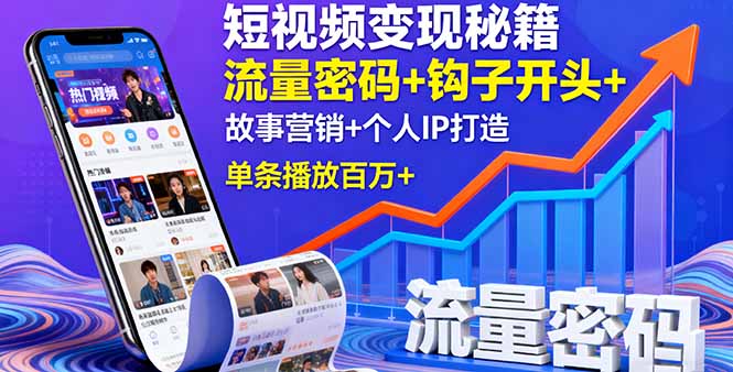 短视频变现秘籍，流量密码+钩子开头+故事营销+个人IP打造，单条播放百万+-hl998