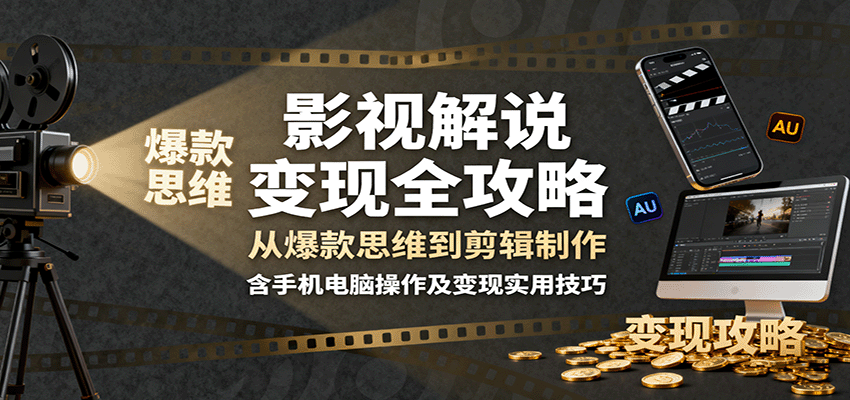影视解说变现全攻略：从爆款思维到剪辑制作，含手机电脑操作及变现实用技巧-hl998