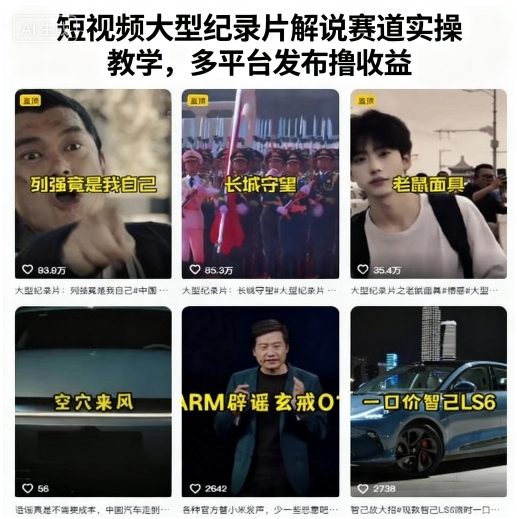 短视频大型纪录片解说赛道实操教学，多平台发布撸收益-hl998
