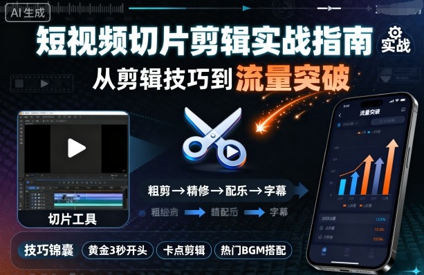 短视频切片剪辑实战指南，从剪辑技巧到流量突破-hl998