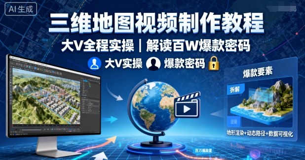 三维地图视频制作教程，大V全程实操，解读百W爆款密码-hl998