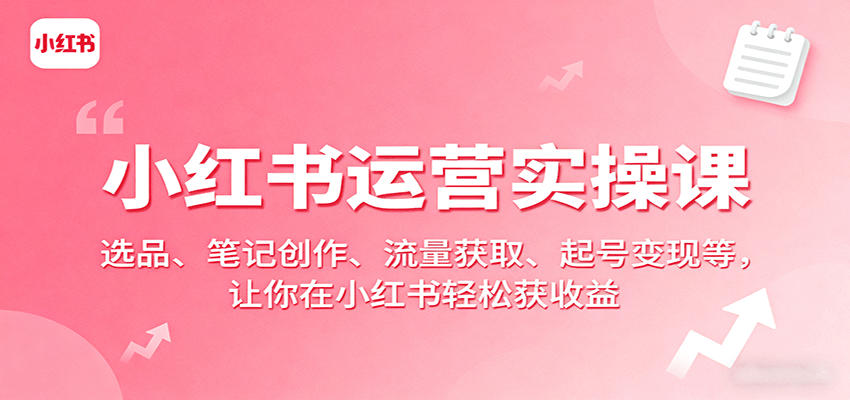 小红书运营实操课：选品、笔记创作、流量获取、起号变现等，让你在小红书轻松获收益-hl998