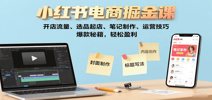小红书电商掘金课：开店流量、选品起店、笔记制作、运营技巧，爆款秘籍，轻松盈利-hl998
