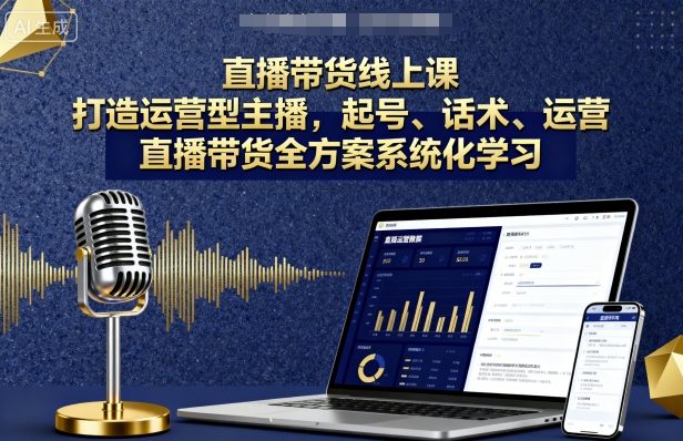 直播带货线上课，打造运营型主播，起号、话术、运营，直播带货全方案系统化学习-hl998
