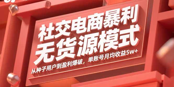社交电商暴利无货源模式：从种子用户到盈利爆破，单账号月均收益5w+-hl998