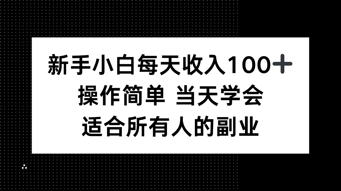 新手小白每天收入100+，操作简单 当天学会 ，适合所有人的副业-hl998