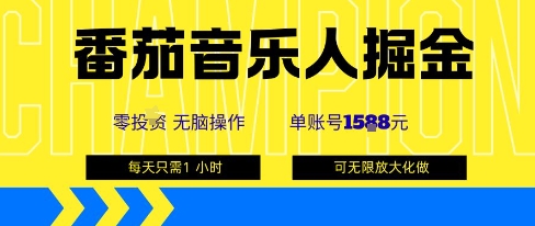 番茄音乐人掘金，单账号最高可撸1k+，可无限矩阵去做，零投入-hl998