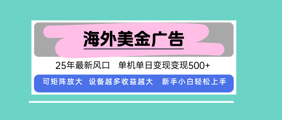 最新海外广告美金，全自动挂机，单机单日500+，可矩阵放大，新手小白轻...-hl998