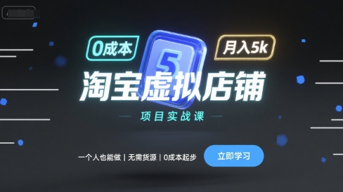 淘宝虚拟店铺项目实战课，一个人也能做，无需货源、0成本起步，月入5k-hl998