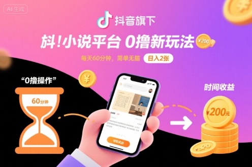 抖音旗下小说平台0撸新玩法，每天挂G60分钟，简单无脑，日入2张【揭秘】-hl998