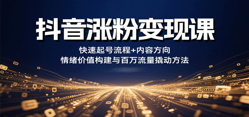 抖音涨粉变现课，快速起号流程+内容方向+情绪价值构建与百万流量撬动方法-hl998