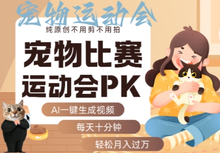 AI一键生成宠物比赛运动会PK视频，纯原创不用剪不用拍，每天十分钟，轻松月入过1W+-hl998