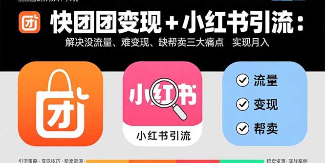 快团团变现+小红书引流：解决没流量、难变现、缺帮卖三大痛点 实现月入3w+-hl998