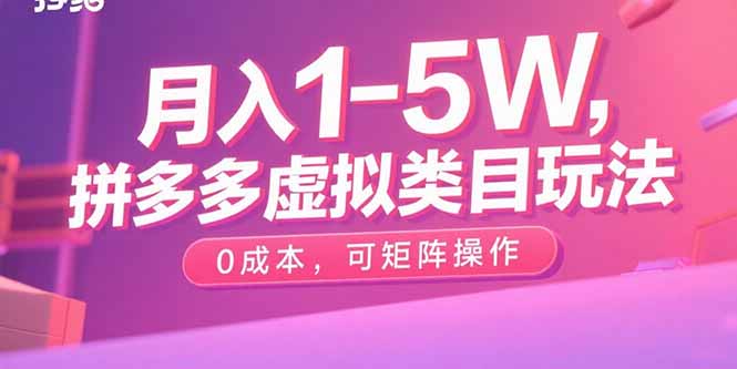 月入1-5W，拼多多虚拟类目玩法，0成本，可矩阵操作-hl998