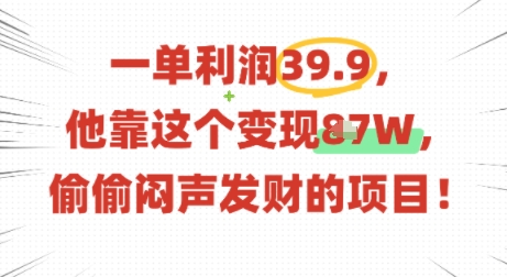 一单利润39.9，有人靠这个变现几十个，偷偷闷声发财的项目-hl998