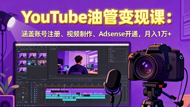 2025YouTube油管变现课：涵盖账号注册、视频制作、Adsense开通，月入1万+-hl998