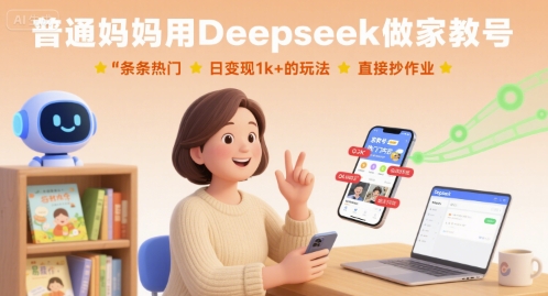 普通妈妈用Deepseek做家教号，条条热门，日变现1k+的玩法，直接抄作业-hl998