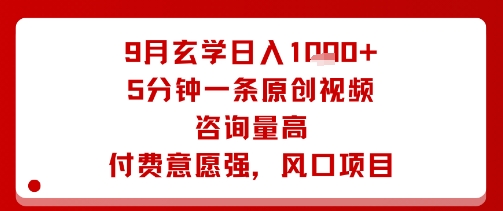 9月玄学日入1k+玩法，5分钟一条原创视频，咨询量高，付费意愿强，风口项目-hl998