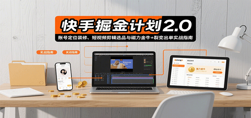 快手掘金计划2.0，账号定位装修、短视频剪辑选品与磁力金牛+裂变出单实战指南-hl998