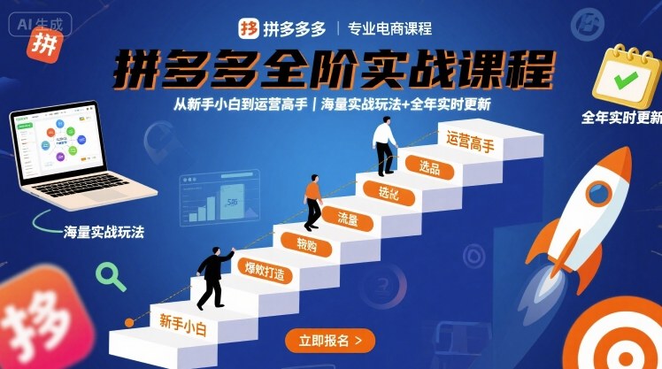 拼多多全阶实战课程，从新手小白到运营高手，海量实战玩法+全年实时更新【2025年9月更新】-hl998