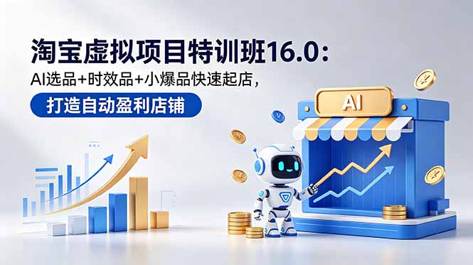 淘宝虚拟项目特训班16.0：AI选品+时效品+小爆品快速起店，打造自动盈利店铺-hl998