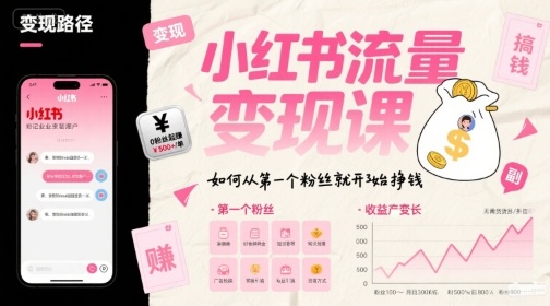 小红书流量变现课，如何从第一个粉丝就开始挣钱-hl998