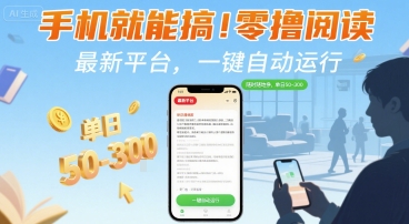 手机就能搞！零撸阅读挂G，最新平台，一键自动运行，随时随地挣，单日50-3张+【揭秘】-hl998