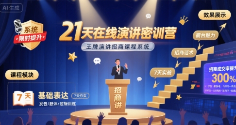 21天在线演讲密训营，王牌演讲招商课程系统-hl998