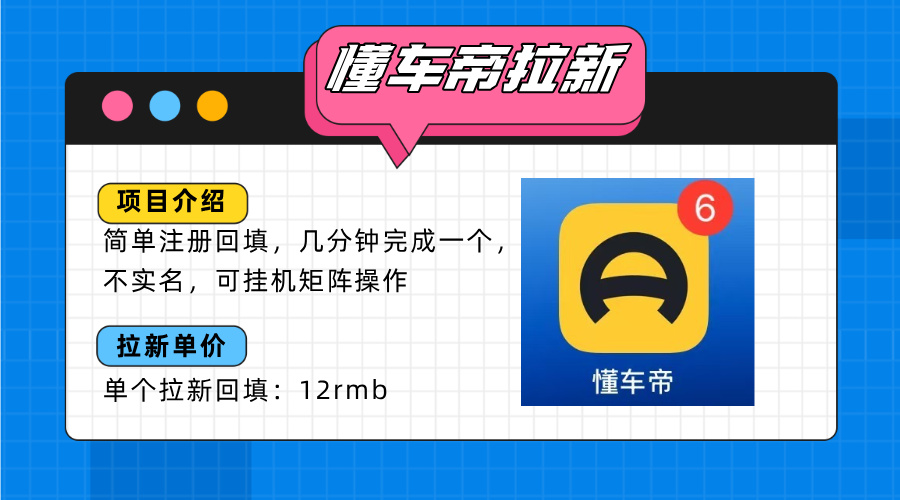懂车帝邪修拉新玩法，简单注册回填，不sm，单个拉新12rmb，轻松日入200+-hl998