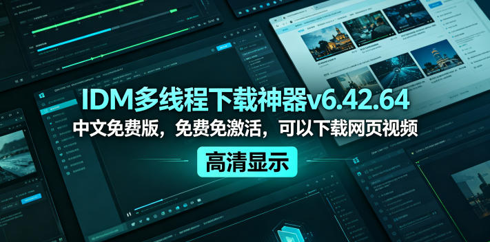 IDM多线程下载神器v6.42.64中文免费版，免费免激活，可以下载网页视频(例如飞书文档内的视频)-hl998