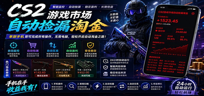 CSGO挂机捡漏项目通过利用游戏饰品交易机制，结合薄凉软件辅助捡漏，实现盈利-hl998