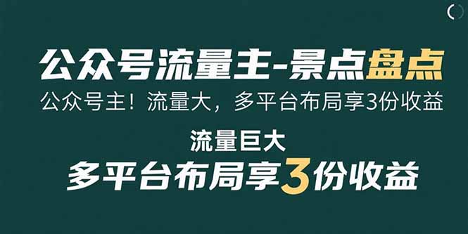 公众号流量主-景点盘点 流量巨大 多平台布局享3份收益-hl998