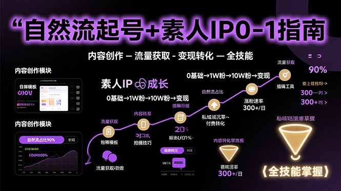 自然流起号+素人IP0-1指南，快速掌握内容创作-流量获取-变现转化-全技能-hl998